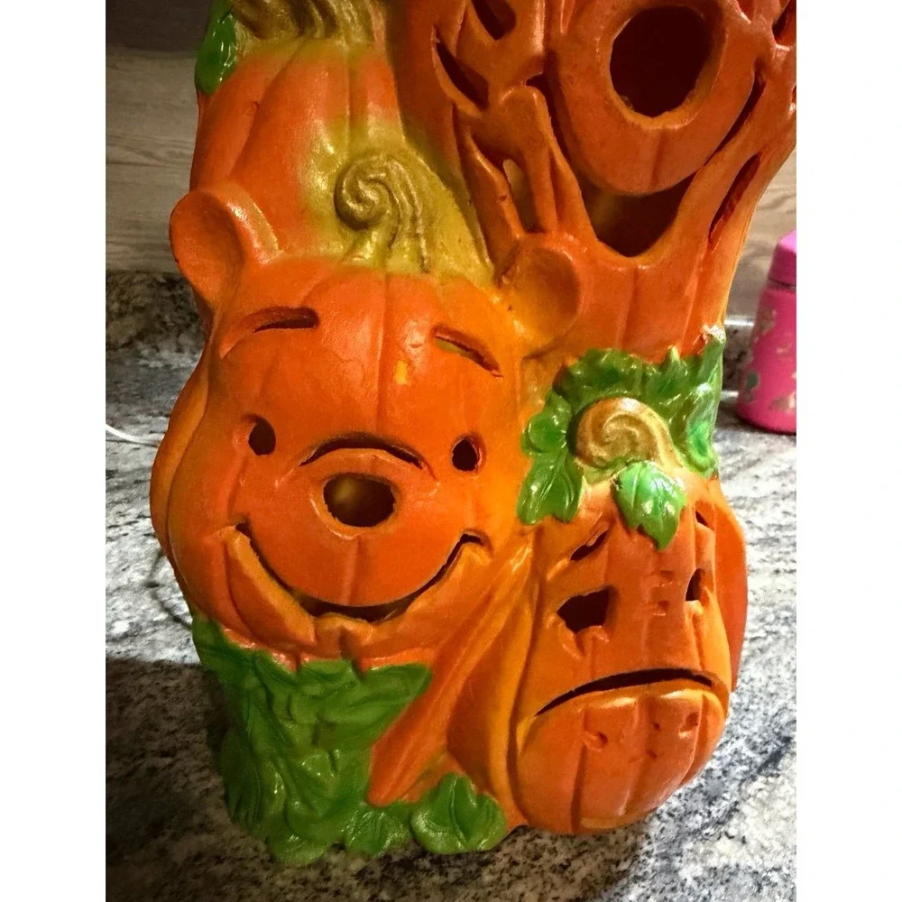 Vintage Halloween Lighted Stacked Pumpkin Cats Winnie Pooh Tigger Eeyore Decor